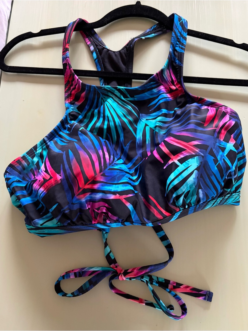 Eco beach Tropical Neon Leaf High Neck Bikini Top Women’s Size Large